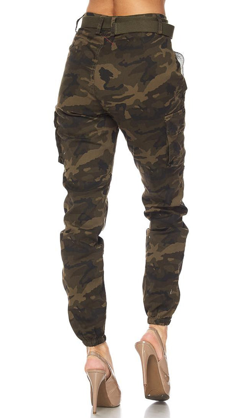 Belted Olive Camouflage Cargo Jogger Pants (S-XXXL) - SohoGirl.com